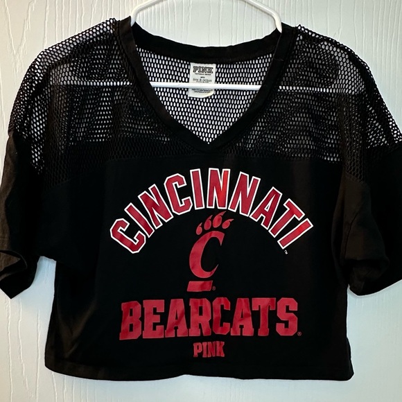 PINK Victorias Secret short sleeve Cincinnati Bearcats logo crop top women’s‎ XS - Picture 2 of 6